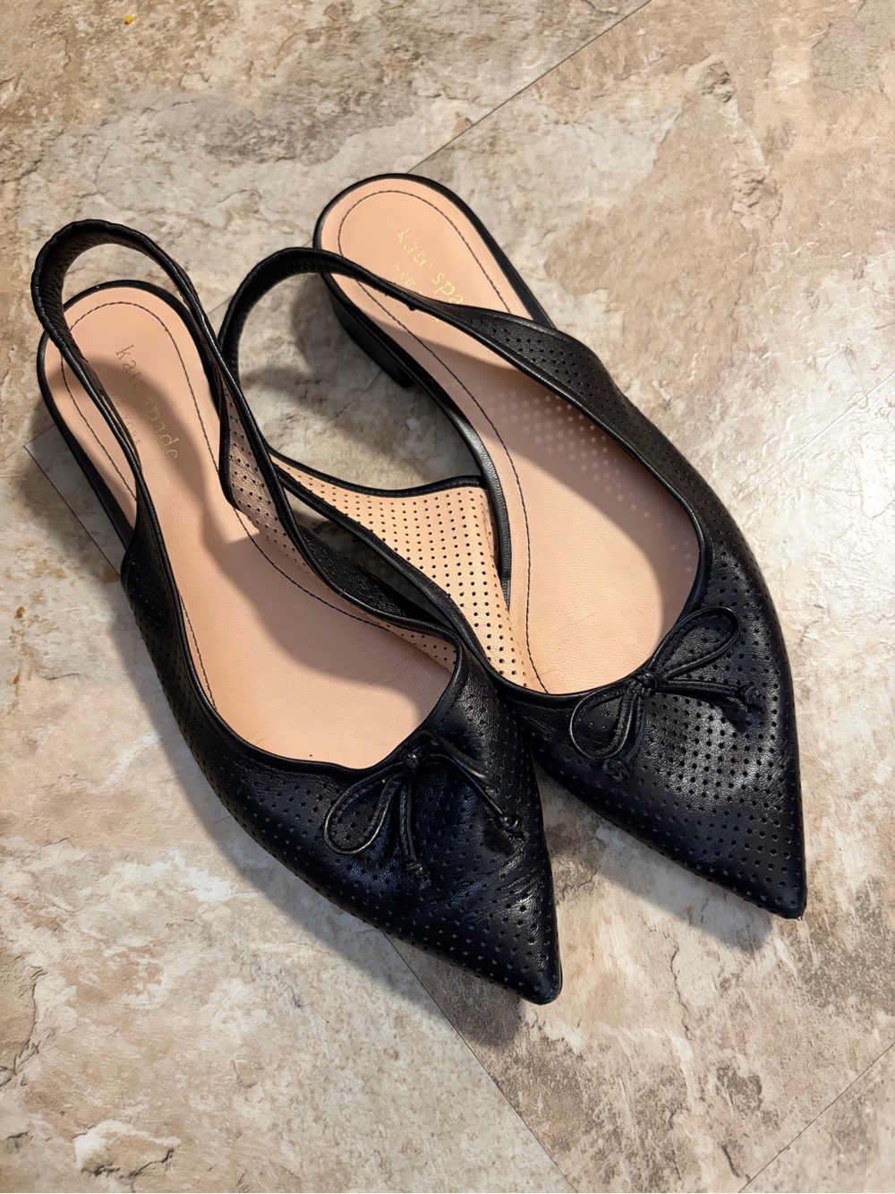 kate spade veronica sheep leather Slingback Flats black with Bow
